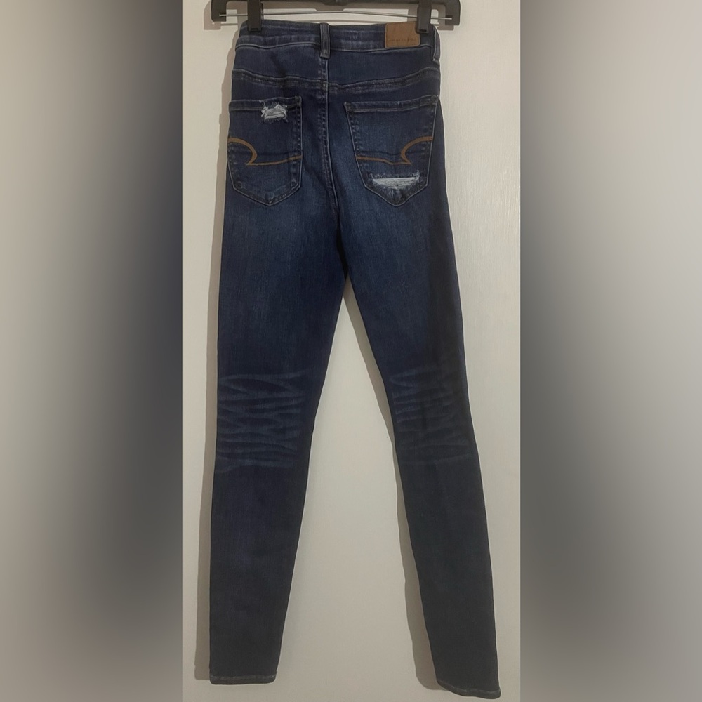 American Eagle Highest Rise Dark Wash Ripped Jeggings – Size 00 Regular - Picture 2 of 4